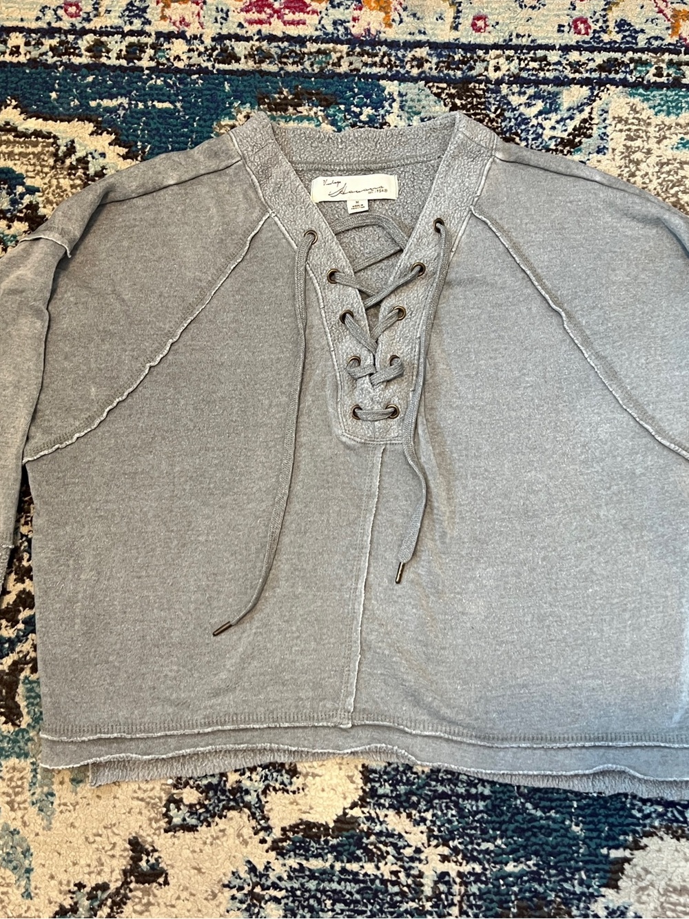 Vintage Havana Lace-Up Grey Women's Top Size Medium